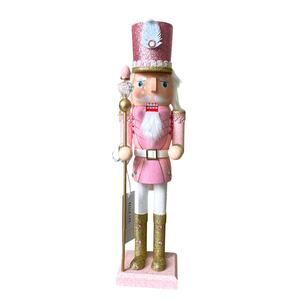 Pink Gold Wooden Nutcracker King Guard 14in Bella Lux Holiday Glam NEW